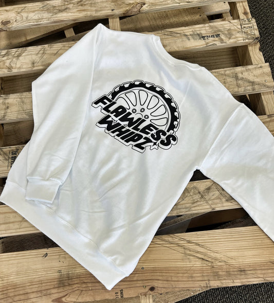 WHITE WHEEL CREWNECK